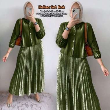 Naviza Set Rok | One Set Wanita Kekinian Tunik Polo Linen Premium Baju Setelan Wanita Rok LD 115 cm