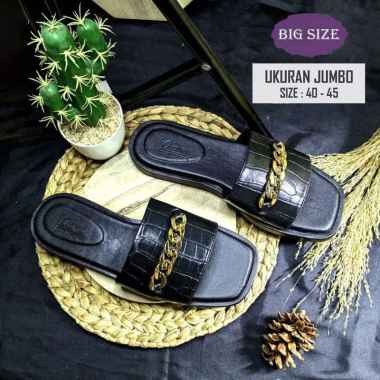 Sandal Wanita Croco Hitam Rantai Selop Big Size Sendal Casual Pesta Cewek Cantik Elegan Ukuran Jumbo