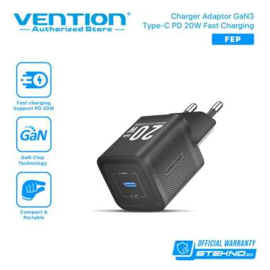 Vention Adaptor Kepala Charger GaN USB Type C 20W PD Android iPhone Black