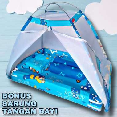 Kasur Bayi Kelambu A + Bonus Sarung Tangan Bayi Set Lengkap Bantal Guling Terbaru DORAEMON