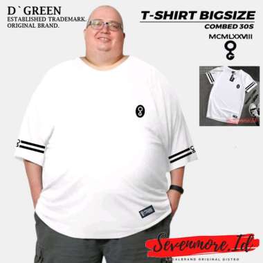 D`GREEN Kaos Jumbo Original Pria Wanita Motif LIST LENGAN SIMPEL Size XXL 3XL Cotton combed 30s Puti
