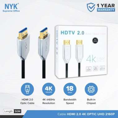 NYK Kabel HDMI HDTV 2.0 Active Fiber Optic 4K 2160P ULTRA HD 50 meter