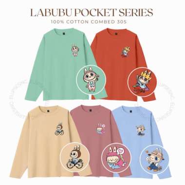 ELLIPSESINC Kaos Lengan Panjang Labubu Monster Pocket Series PANJANG OVERSIZE Sepeda - Beige