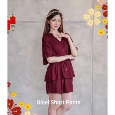 Gisel short pants/baju set hot pants gisel/baju tidur stelan maron