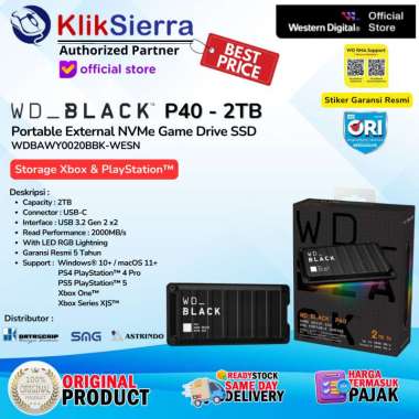 WD BLACK P40 NVMe Game Drive SSD 2TB - HDD Harddisk External - Portable Hardisk Eksternal Gaming Con