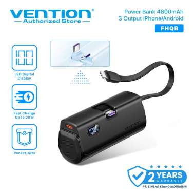 Vention Mini Powerbank USB Type C Lightning LED Display Fast Charging 22.5W FHQ Black