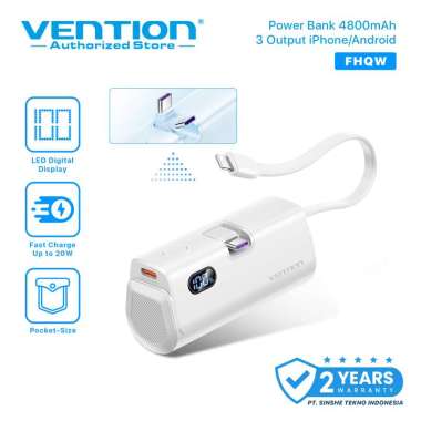 Vention Mini Powerbank USB Type C Lightning LED Display Fast Charging 22.5W FHQ White