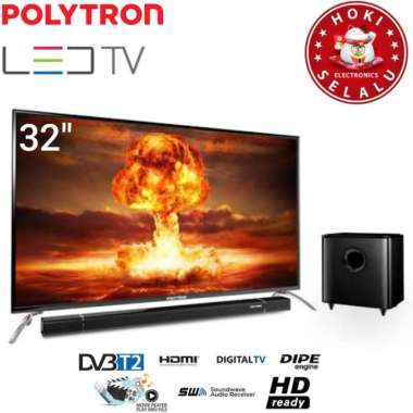 Polytron LED Digital TV 32 Inch PLD 32BV1558 Cinemax Soundbar + Subwoofer SWF 0240 HD TV HDMI USB