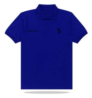 Jemssky Kaos Polo Shirt Pria Kerah Logo Jemssky Kanan js kiri Hitam Sablon Print Quality Unisex Biru