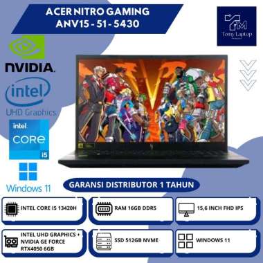 LAPTOP BARU ACER NITRO GAMING ANV15 - 51 - 5430 INTEL CORE I5-13420H RAM 16GB DDR5 SSD 512GB NVME 15