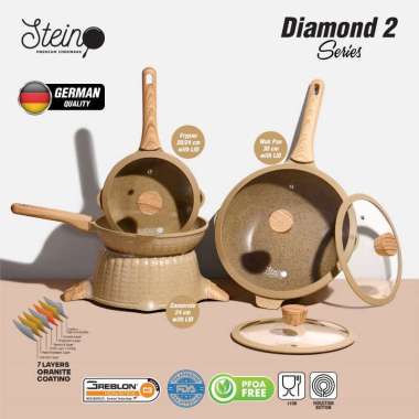 Stein Cookware Paket Diamond Panci Set Granite Series Steincookware Brown Coklat