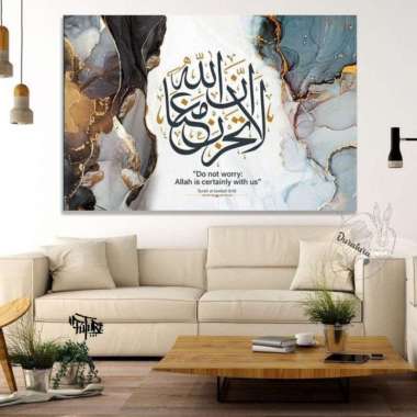 lukisan kaligrafi hiasan dinding islami latar abstrak gelap media kanvas lukisan tangan asli 100% pl