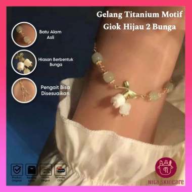 Gelang Titanium Wanita Anti Karat Motif Giok Hijau 2 Bunga GL-071 Gelang Wanita Aksesoris Fashion Ge