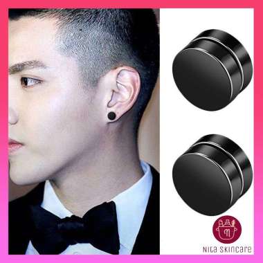 Anting Magnet Hitam Pria Wanita Anting Klip Tanpa Tindik Anting BTS Korea Wanita Cowok Kekinian Akse
