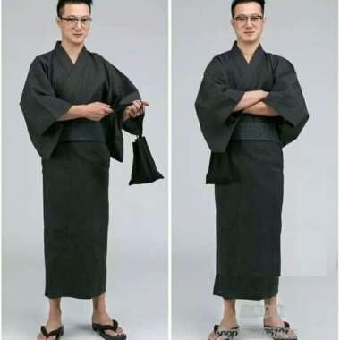 Baju Jepang Yukata Polos Pria Kimono Matsuri Warna Hitam, Cream, Biru