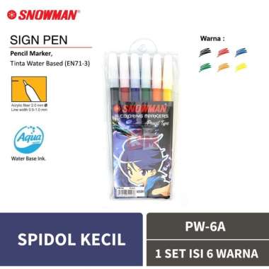 Spidol Kecil Snowman PW-6A 1 Set Isi 6 Warna / Pencil Coloring Marker
