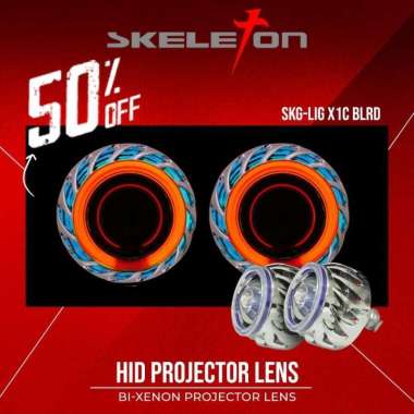 Lampu Utama Mobil HID PROJIE Skeleton - BLUE-RED BLUE-RED