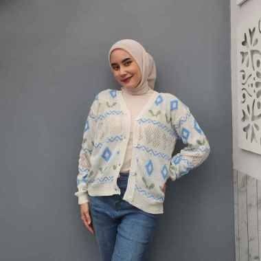Kiukiu - Sweet Diamond Outer - Outer Rajut Putih Motif - Atasan rajut wanita SKY BLUE