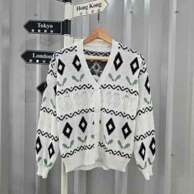 Kiukiu - Sweet Diamond Outer - Outer Rajut Putih Motif - Atasan rajut wanita HITAM