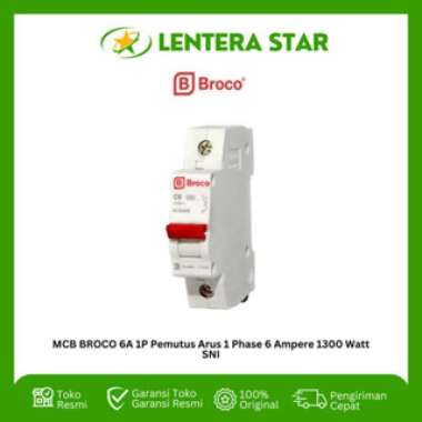 MCB BROCO 6A 1P Pemutus Arus 1 Phase 6 Ampere 1300 Watt SNI