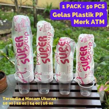 Cup Gelas Plastik PP ATM OCup TipTop Mandalica 10oz|12oz|14oz|16oz 12oz - Gelas + Tutup