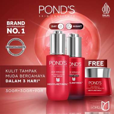 Ponds Age Miracle Ultimate Youth Serum 30g & Night Serum 30gr Free Ponds Age Miracle Day Cream 9gr