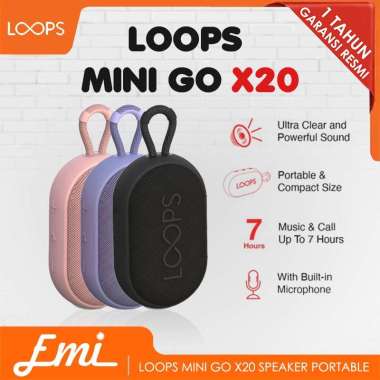 LOOPS Mini Go X20 Speaker Bluetooth Portable with FM Radio - Garansi Resmi TAM Pink