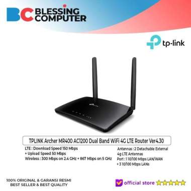 TPLINK Archer MR400 AC1200 Dual Band WiFi 4G LTE Router Ver4.30
