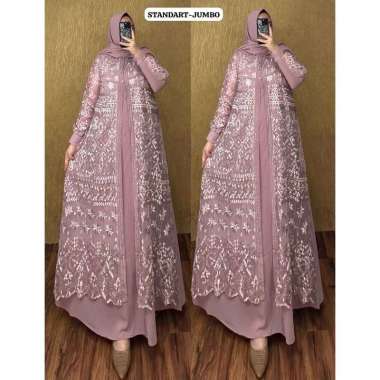 GAMIS PESTA SET HIJAB SERAGAMAN MEWAH BAHAN CERUTY MIX BROKAT TILLE PREMIUM JUMBO STANDAR BESTSELLER