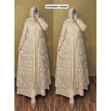 GAMIS PESTA SET HIJAB SERAGAMAN MEWAH BAHAN CERUTY MIX BROKAT TILLE PREMIUM JUMBO STANDAR BESTSELLER