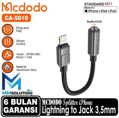 MCDODO CA-5010 Converter Splitter IPHONE To Jack 3.5MM Open MIC GAME