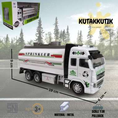 Mainan Anak Diecast Metal Mobil Truk Tangki Air Truk Sampah Garbage Truck Sprinkler Pull Back Truk T