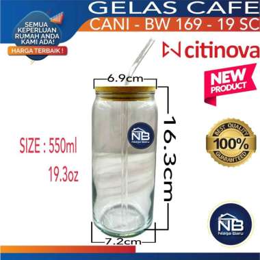 GELAS CITINOVA CANI [1pcs] / GELAS KACA BENING / GELAS TUTUP SEDOTAN / CANGKIR SOUVENIR KADO / GELAS