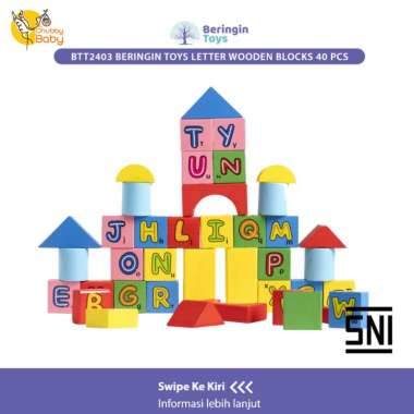 Beringin Toys - Letter Wooden Blocks 40pcs - Mainan Kayu balok Edukasi Anak BTT2403