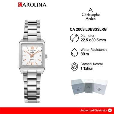Jam Tangan Christophe Arden Tank CA 2003 LDBSSSLRG Women White Dial Stainless Steel Strap