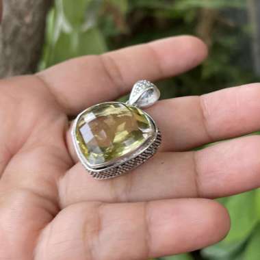 Liontin Kalung Pendant Perak Silver Bali Asli 925 Batu Permata Lemon Quartz Pria Wanita Custom Elega
