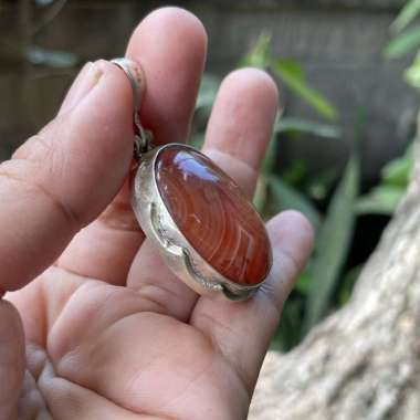 Liontin Kalung Pendant Perak Silver Bali Asli 925 Batu Permata Carnelian Sulaiman Jumbo Pria Wanita 