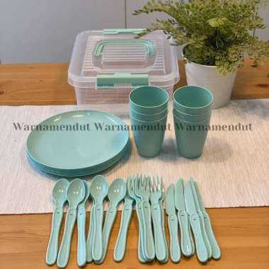 Peralatan makan piknik my box alat makan lengkap set 30pcs dg box penyimpanan WMO IF0594 hijau