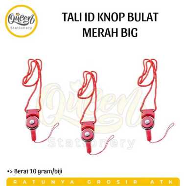 5 PCS TALI ID KNOP BULAT BIG TALI ID CARD / TALI GANTUNGAN NAME TAG MERAH