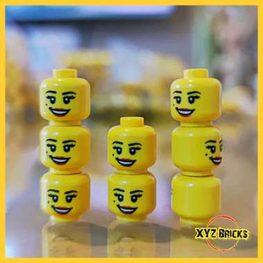LEGO PARTS 3626pb0658 - Head Yellow Female Black Eyebrows Eyelashes and Beauty Mark Red Lips Open Mo