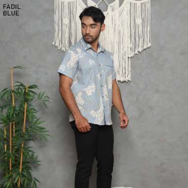 Evercloth Fadil Kemeja Pria Kemeja Batik Pria Atasan Couple Hem Blue 2XL