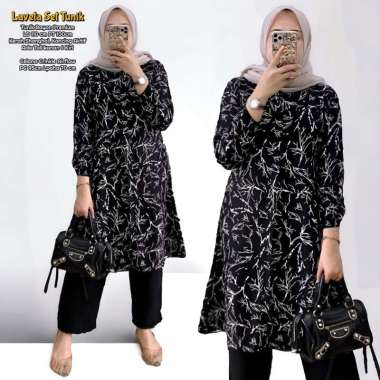 Wina Set Tunik - One Set Wanita Kekinian Tunik Rayon Diamond Setelan Wanita Celana Kulot LD 110 cm L