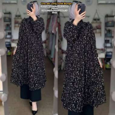 Wina Set Tunik - One Set Wanita Kekinian Tunik Rayon Diamond Setelan Wanita Celana Kulot LD 110 cm B
