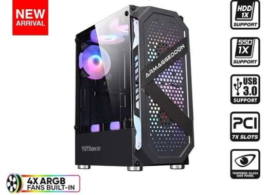 Casing Gaming Armaggeddon Tritron Pro 200 ATX | M-ATX Free 4x Fan ARGB Black