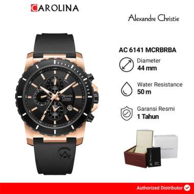 Jam Tangan Pria Alexandre Christie Chronogaph AC 6141 MCRBRBA Black Dial Black Rubber Strap