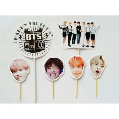 hiasan kue ulang tahun cake topper satu set tema BTS Korea