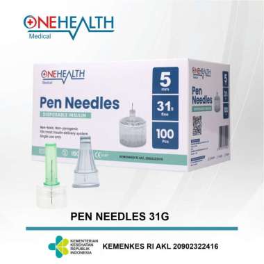 Pen Needles Disposable Onehealth Box isi 100 pcs - Jarum Insulin 5 mm / 31 G Box