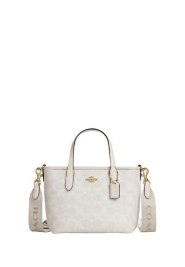 COACH City Mini Tote Bag In Signature Canvas Gold White Chalk