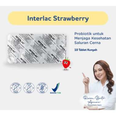 Interlac Probiotik Tablet Kunyah Strawberry 1 Strip @10 Tablet - Menjaga Kesehatan Saluran Pencernaa