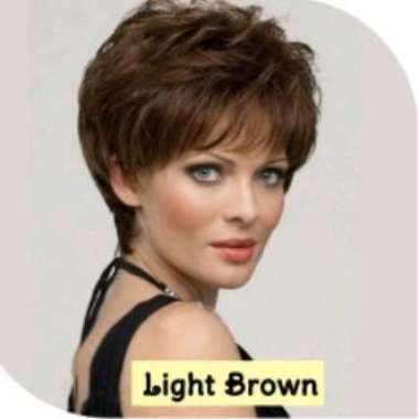 Wig Wanita Pendek Kerja Rambut Asli Rambut Palsu Wig Natural Korea Ori - Light Brown